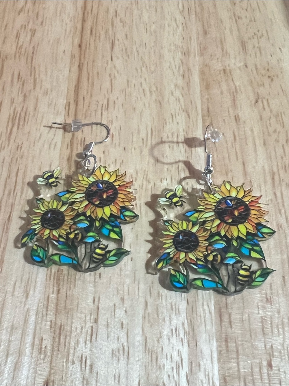 Sunflower Drop Earrings - Yellow & Green Floral Dangle E218